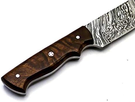 Nooraki REG-49 Skinner / Avcılık Şam Çelik El Yapımı Bıçak 11 İnç Tam Tang ile Deri Kılıf, Gülağacı
