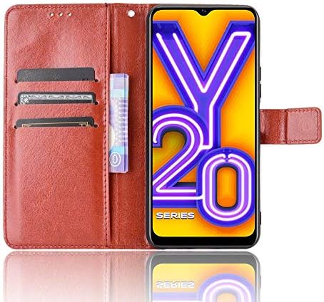 VİVO için kılıf Y12S, deri Standı Cüzdan Flip Case Kapak için VİVO Y12S, Retro Manyetik Telefon Kabuk, cüzdan telefon kılıfı