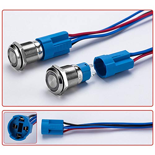Fnnımc 12mm 1/2 Anlık Düz Kafa basmalı düğme anahtarı 1NO SPST Metal led ışık Su Geçirmez basmalı düğme anahtarları ile Tel Soket