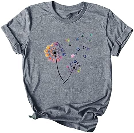 Gençler için T Shirt, Bayan Kısa Kollu Üstleri Karahindiba Grafik Tees Tops Yaz O-Boyun Bluz Tunikler