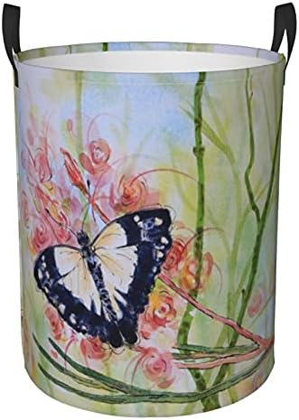 Beyaz Kelebek Çiçek Suluboya Yuvarlak Depolama Sepeti, Banyo / Ev Dekor / Bebek Sepeti / Kutuları/Bebek Giyim