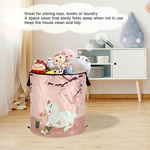 Maneki Neko Japonya Pop Up Çamaşır sepeti Kapaklı Katlanabilir depolama Sepeti Katlanabilir çamaşır torbası Kamp Kreş Odası için