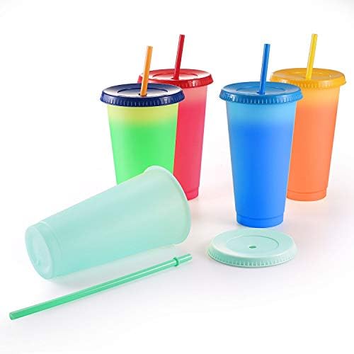 Sursip Plastik Bardak Kapaklı ve Payet 24 oz - 5 Paket Kullanımlık Parti ıçme Bardağı BPA ücretsiz Soğuk Kahve Bardak | Renk