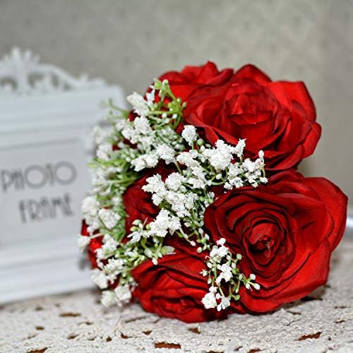 7 Kaynaklanıyor Yapay Gül Ortanca Karışık Buket İpek Çiçek Düğün Gelin Buketi Ev Ofis Dekor için (Kırmızı)