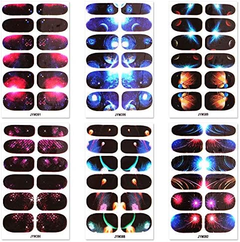 SİLPECWEE 6 Levhalar Yıldızlı Gökyüzü Galaxy Oje Şeritler Kendinden Yapışkanlı Tırnak Sarar Oje Çıkartmalar için Kadın Tırnak
