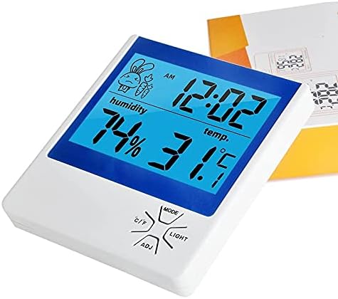 SSMDYLYM LCD Sıcaklık Nem Ölçer Arka Işık Kapalı Açık Dijital Higrometre Termometre Hava İstasyonu ile Saat