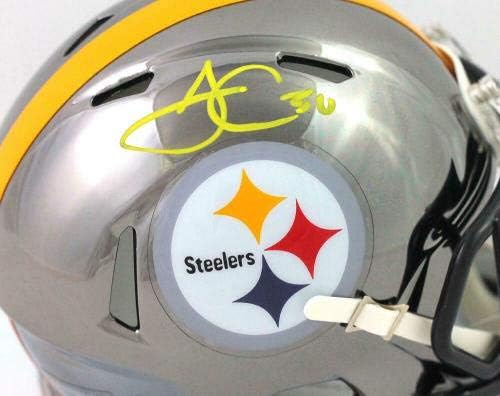James Conner İmzalı Pittsburgh Steelers Krom Mini Kask - Fanatikler İmzalı NFL Mini Kasklar