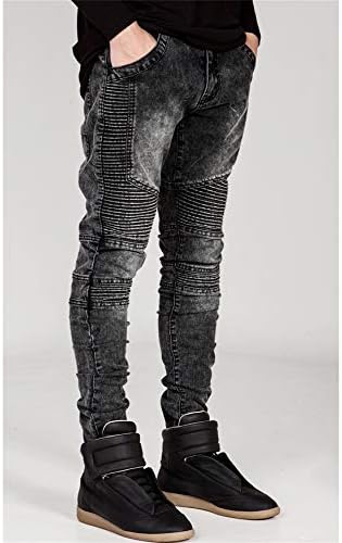 Andongnywell erkek Slim Fit Kot Yama Ripped Sıkıntılı Kot Yıkanmış Biker Moto Demin Pantolon ıle Zip Cep Deco