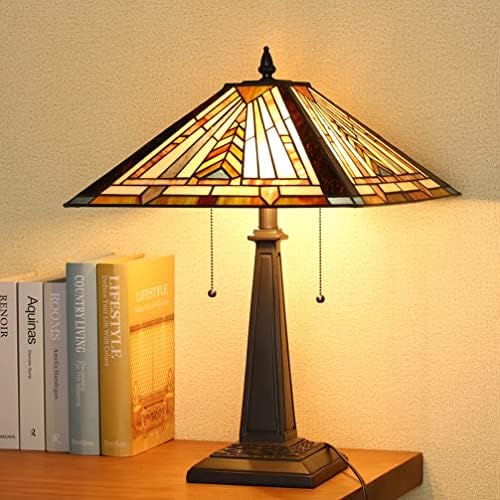 Cotoss Tiffany Masa Lambası 16 geniş el yapımı Vitray lamba gölge 2 ışık görev tarzı Vintage Masa lambası oturma Odası yatak