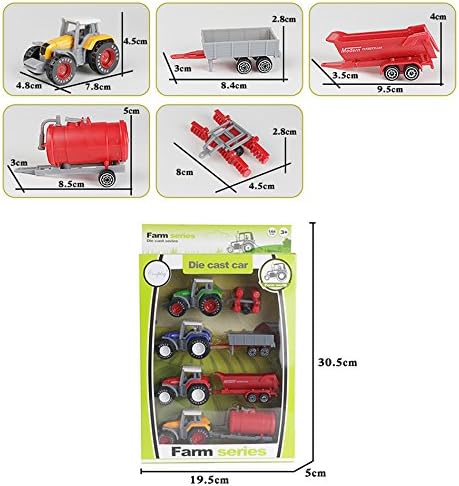 AİTİNG Metal Döküm çiftlik traktörü oyuncak arabalar Oyun Araç Seti-Disk Pulluk, Su Deposu, Vagon, Damperli Römork