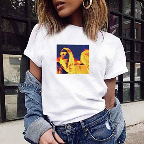 Womens için T-Shirt, Yaz Kısa Kollu Tops Gevşek Gömlek Casual Baskı Kısa Kollu O-Boyun Bluz