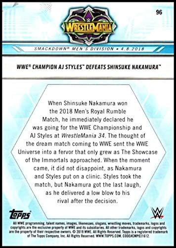 2019 Wrestlemania'ya Giden Yol Bronz 96 AJ Styles, Shinsuke Nakamura WWE Güreş Ticaret Kartını Yendi
