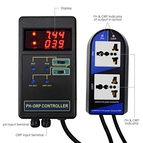 2 in 1 Dijital pH ve ORP Denetleyicisi ile Ayrı Röleleri Repleaceable Elektrot BNC Tipi Probe Su Kalitesi Test için Akvaryum