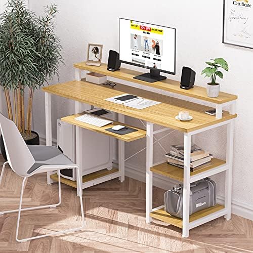 NOBLEWELL Bilgisayar Masası Monitör Standı ile Depolama Rafları klavye tepsisi, 47 Okuyan yazı masası Ev Ofis için (Bambu)