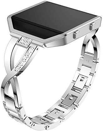 Çerçeve ile Fitbit Blaze Watch Band ile uyumlu, Paslanmaz Çelik Metal Bling Yedek Band Sapanlar Aksesuar Şık Zarif Bilezik Bilekliği