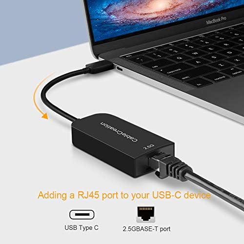 CableCreation USB C 3.1-RJ45 2.5 Gigabit LAN Ethernet Kablosu Adaptörü, MacBook, Chromebook, Windows 10, 8, Mac OS, Siyah ile