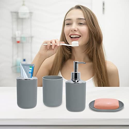 Lenlang 4 Adet Plastik Banyo Aksesuarları Seti, Banyo Seti Koleksiyonunda Sabunluk, Diş Fırçası Tutacağı, Diş Fırçası Kabı, Dekoratif