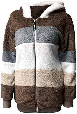 Kış Peluş Mont Kadınlar ıçin Artı Boyutu Kapüşonlu Ceketler Zip Up Boy Dış Giyim Renk Blok Tops Sıcak Polar Ceket