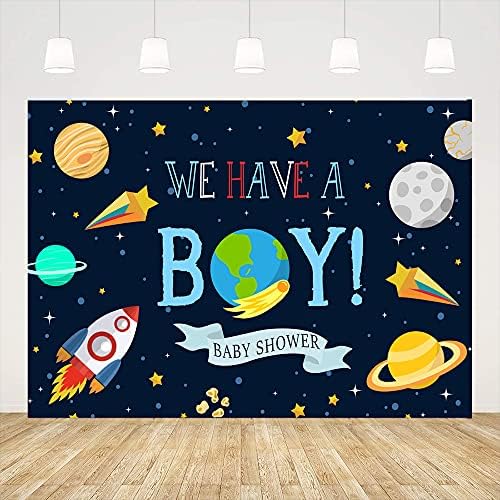 Ticuenicoa 7x5ft Biz Bir Çocuk Zemin için Bebek Duş Dış Uzay Roket Astronot Tema Babyshower Arka Plan Gece Gökyüzü Asılı Yıldız