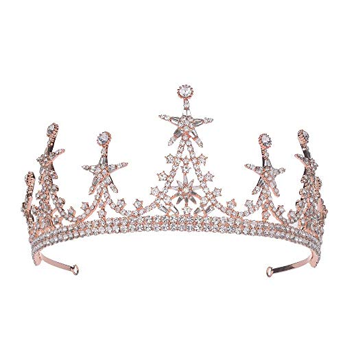 S SNUOY Vintage Rhinestone Yuvarlak Taç Kadınlar ve Kızlar ıçin + Gül Altın Barok Prenses Gelin Tiaras
