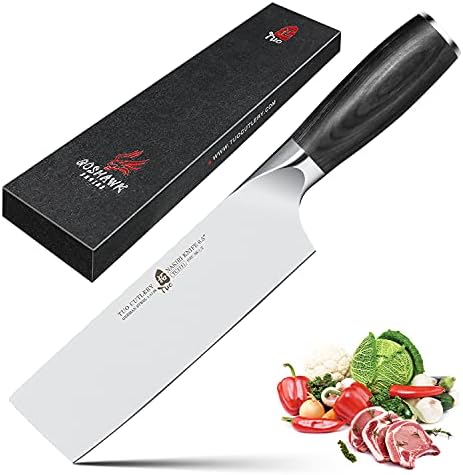 TUO Nakiri Bıçak 6.5 inç Japon Şef Bıçağı Sebze Meyve Cleaver Usuba Bıçak Alman HC Süper Çelik Ergonomik Pakkawood Kolu ile Hediye