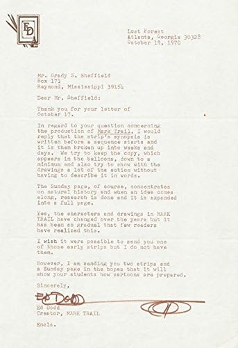 Ed Dodd-10/19/1970 İmzalı Mektup