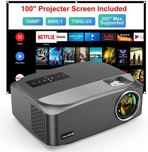 Video Projektör Yerli 1080 P / 300 Desteklenen, VİLİNİCE Açık Projektör ile 100 Film Projektör Ekran, 100,000 h Lamba Ömrü Ev