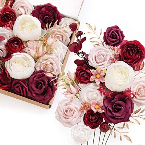 Ling'in anı Deluxe Düğün Dekorasyon yapay çiçekler kutu seti Tutkulu Marsala Tema DIY Buketleri Yaka Çicekleri Centerpieces Garlands