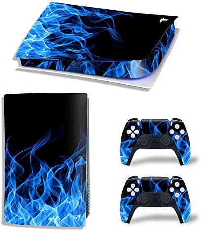PS5 Cilt Etiketler Çıkartması Tam Vücut Vinil Kapak Playstation 5 Konsolu ve Kontrolörleri için (Dijital Baskı, Mavi Yangın)