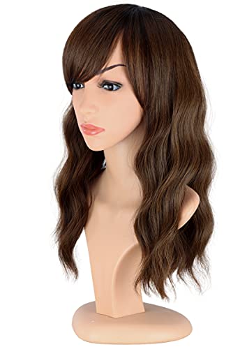 SPEEDM Orta uzunlukta Kahverengi dalgalı peruk kadınlar için patlama ile doğal görünümlü sentetik ısıya dayanıklı kahverengi