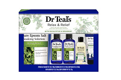 Dr. Teal's Eucalyptus & Spearmint Relax & Relief Tam Rejim 5'li Hediye Seti (Epsom Tuz Islatma Solüsyonu, Köpük Banyosu, Vücut
