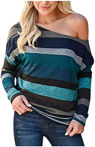 Uzun Kollu Tee Bluz Kadınlar, Amiley Kadınlar Renk Blok Çizgili Nedensel Soğuk Omuz O Boyun Uzun Kollu T Shirt Bluzlar Tops