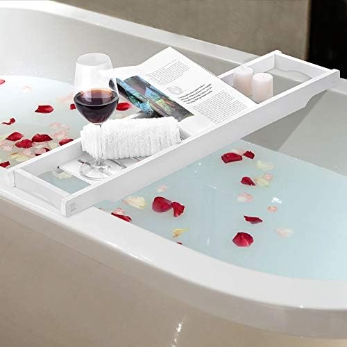 PBOHUZ banyo tepsisi-Modern Beyaz Renk MDF banyo tepsisi Küvet Depolama Raf Raf Organizatör şarap bardağı Tutucu