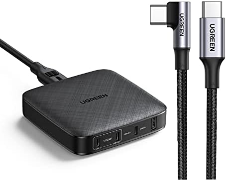 UGREEN 100 W USB C Multiport Şarj 4 Port USB Şarj İstasyonu ile USB C USB C Kablosu Sağ Açı 60 W PD Hızlı Şarj 3FT ile Uyumlu