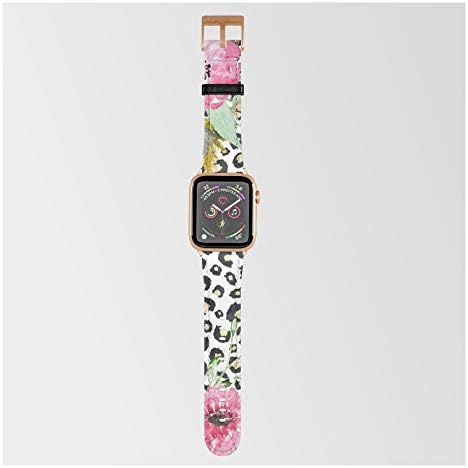 Apple Watch ile Uyumlu Smartwatch Bandında Inovarts tarafından Zarif Leopar Baskı ve Çiçek Tasarımı