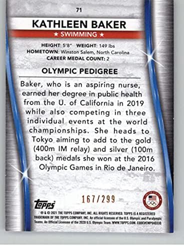 2021 Topps ABD Olimpiyatları ve Paralimpik Takımı Adayları ABD Bayrağı 71 Kathleen Baker SER/299 Yüzme Resmi Spor Ticaret Kartı