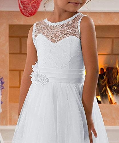 Dantel Süslenmiş A-Line Kolsuz Kızlar Düğün Parti Elbiseleri