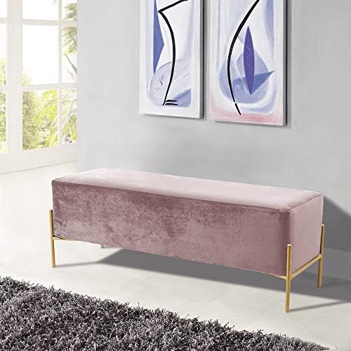 Meridian Furniture Isla Collection Zengin Altın Kaplamalı, Pembe, 48 G x 16 D x 17 H Paslanmaz Çelik Ayaklı Modern / Çağdaş Kadife