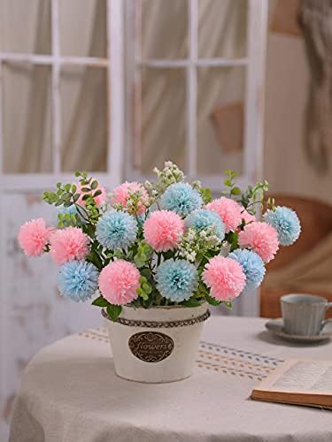 Tifuly 12 pcs Yapay Krizantem Topu Çiçek Buketleri için Gelin Tek Kök Plastik Ortanca İpek Çiçekler Düğün Buketleri Centerpieces