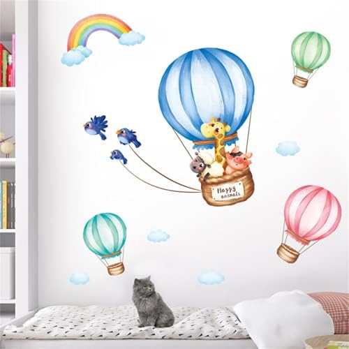 ROFARSO Renkli Sevimli Karikatür Güzel Hayvanlar Bulutlar Sıcak Hava Balonları duvar çıkartmaları Çocuklar için Suluboya Çıkarılabilir