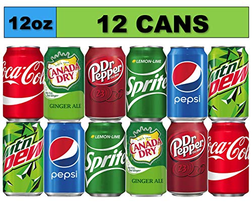 Soda Variety Pack (12 Kutu) Kola, Pepsi Kola, Dr Pepper, Mountain Dew, Sprite ve Kanada Kuru Zencefilli Gazoz Meşrubat Paketi,