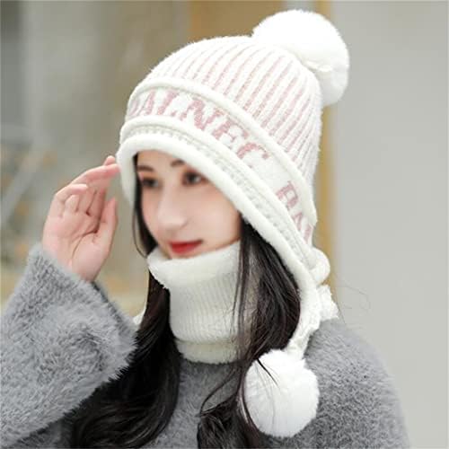 GYZCZX Kulak Koruyucu Şapka Bayanlar Artı Kadife Kalın Örme Kış Şapka Kış Açık Şapka Önlüğü Iki parçalı Takım Elbise (Renk: B,