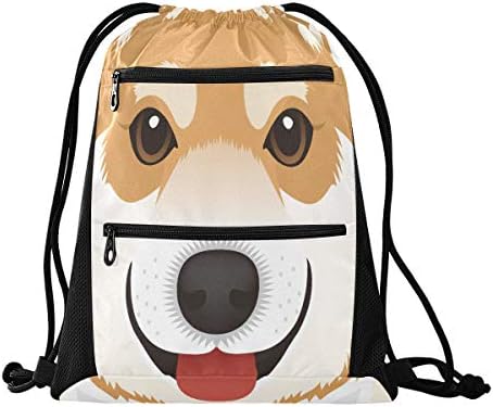 Spor Seyahat Çantası Sevimli Karikatür Shiba Inu Köpek İpli saklama çantası İpli Çanta Hafif fermuarlı cebi İle Spor Atletik