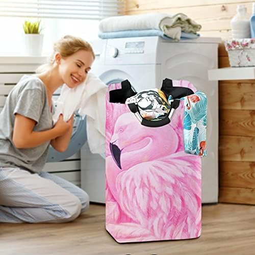 Güzel Pembe Flamingolar Çamaşır Sepeti Katlanabilir Büyük Giysi Sepet Kreş Depolama Bin için Kolu ile Çocuk Odası Yatak Odası