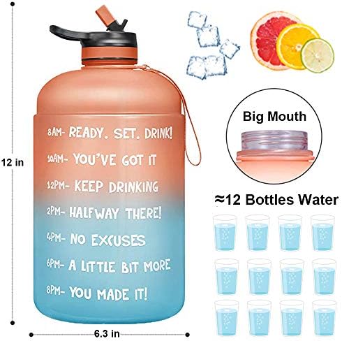Büyük Kapasiteli 1 Galon/128 oz Sızdırmaz BPA Ücretsiz Fitness Spor Su Şişesi ile Zaman Işaretleyici, Kullanımlık Plastik için