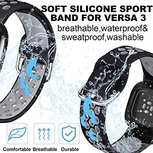 ıHillon 4 Paketi ile Uyumlu Fitbit Versa 3 Bantları/Fitbit Sense Bantları için Kadın Erkek, yumuşak Silikon Nefes Spor Band Su