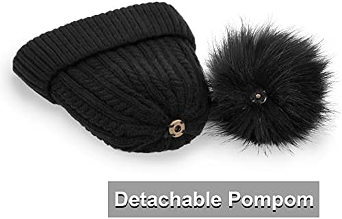 Sadelik Bayan Bere Şapka Kış Şapka Sıcak Polar Astarlı Kablo Örgü Kafatası Kayak Pom Pom Beanie Soğuk Hava için