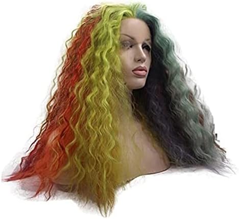 ToyTribe Peruk 24 Kıvırcık Sentetik dantel ön peruk 200 % Yoğunluk Renkli Dalga ısıya dayanıklı iplik Saç Kadın için