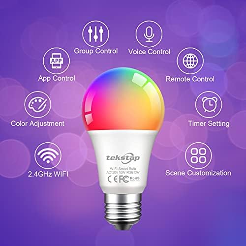 Tekstap Akıllı Ampuller, 1000LM renk değiştirme ışıkları, kısılabilir LED Ampul 2.4 GHz Sadece, RGB Renkli WiFi Ampuller, Google