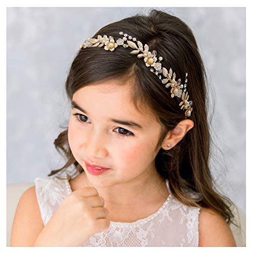 SWEETV Çiçek Kız Saç Aksesuarları Düğün Headpieces için Çiçek-Yaprak Kızlar Kafa Prenses Kristal İnci Saç Parçaları için Doğum